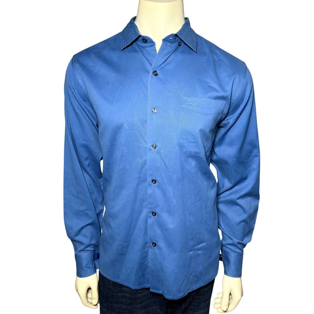 Tommy Bahama Button Front Shirt Mens M Blue Excellent Silk Blend‎ T317385